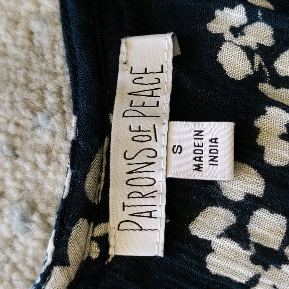 Patrons of Peace Floral Striped High Low Boho Top S White Blue - Picture 2 of 15